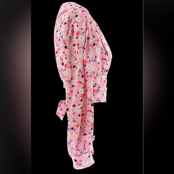 Miu Miu vintage 70’s Pink and White green Floral silk cropped blouse - Picture 13 of 16